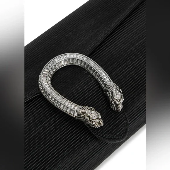 NWOT Gucci Black Dionysus Embellished Textured-Satin Clutch - Picture 4 of 14